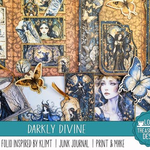 DARKLY DIVINE: Kit de folio y diario basura de hadas. Adornos, papeles para álbumes de recortes digitales, impresión y confección, papeles de diseño, bosque otoñal