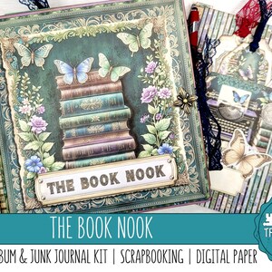 THE BOOK NOOK: A Vintage Library Album & Junk Journal Kit, Embellishments, Digital Scrapbook Papers, Print and Make, papercraft, literature