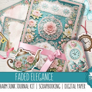 FADED ELEGANCE: Um kit de diário de bugigangas vintage, scrapbooking, criação de cartões, enfeites, papéis digitais, kit de artesanato impresso, impressão e fabricação