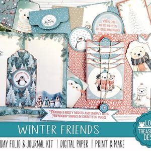 AMIGOS DE INVIERNO: Kit de diario basura y folio navideño, manualidades de papel, kit imprimible con adornos, regalo imprimible, folio repleto, Navidad