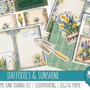 NARCISI E SOLE: un kit per un diario primaverile, scrapbooking, creazione di biglietti, abbellimenti, carta digitale, kit di stampa e creazione, stampa e crea