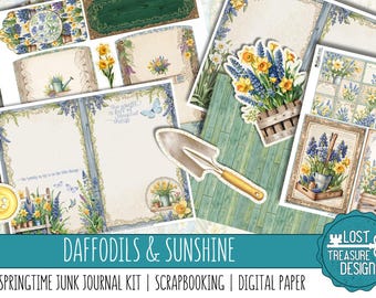 Daffodils Spring Junk Journal Kit: Scrapbook Paper Craft (Digital Download)
