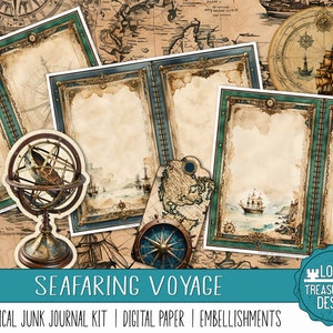 VOYAGE EN MER : kit de carnet de bords nautiques, kit imprimable papercraft avec embellissements, papiers numériques, kit de créations manuelles, impression et fabrication