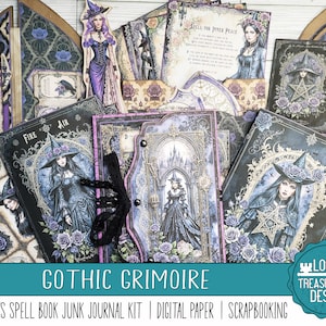 GRIMOIRE GOTHIQUE : Kit de carnet de bordel de livre de sorts d'une sorcière. Embellissements, Papiers de scrapbooking, Impression et fabrication, Folio pour porte cintrée, Créations en papier