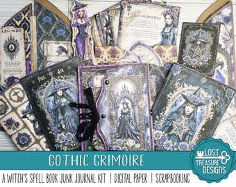 GRIMOIRE GOTHIQUE : Kit de carnet de bordel de livre de sorts d'une sorcière. Embellissements, Papiers de scrapbooking, Impression et fabrication, Folio pour porte cintrée, Créations en papier