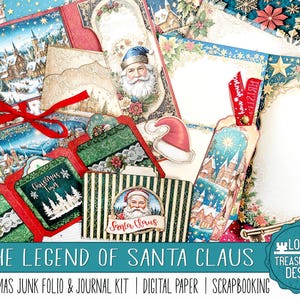 LEGEND of SANTA CLAUS: A Christmas Folio & Junk Journal Kit, Embellishments, Digital Scrapbook Papers, Print and Make, holiday papercraft