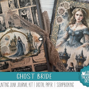 GHOST BRIDE: A Haunted Folio & Junk Journal Kit, Embellishments, Digital Scrapbook Papers, Print and Make, Horror, Halloween, Gothic Horror