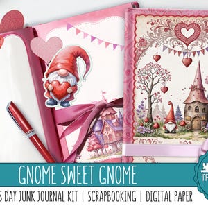 GNOME SWEET GNOME: un kit di diario di San Valentino, scrapbooking, creazione di biglietti, abbellimenti, carte digitali, stampa e crea, artigianato degli gnomi