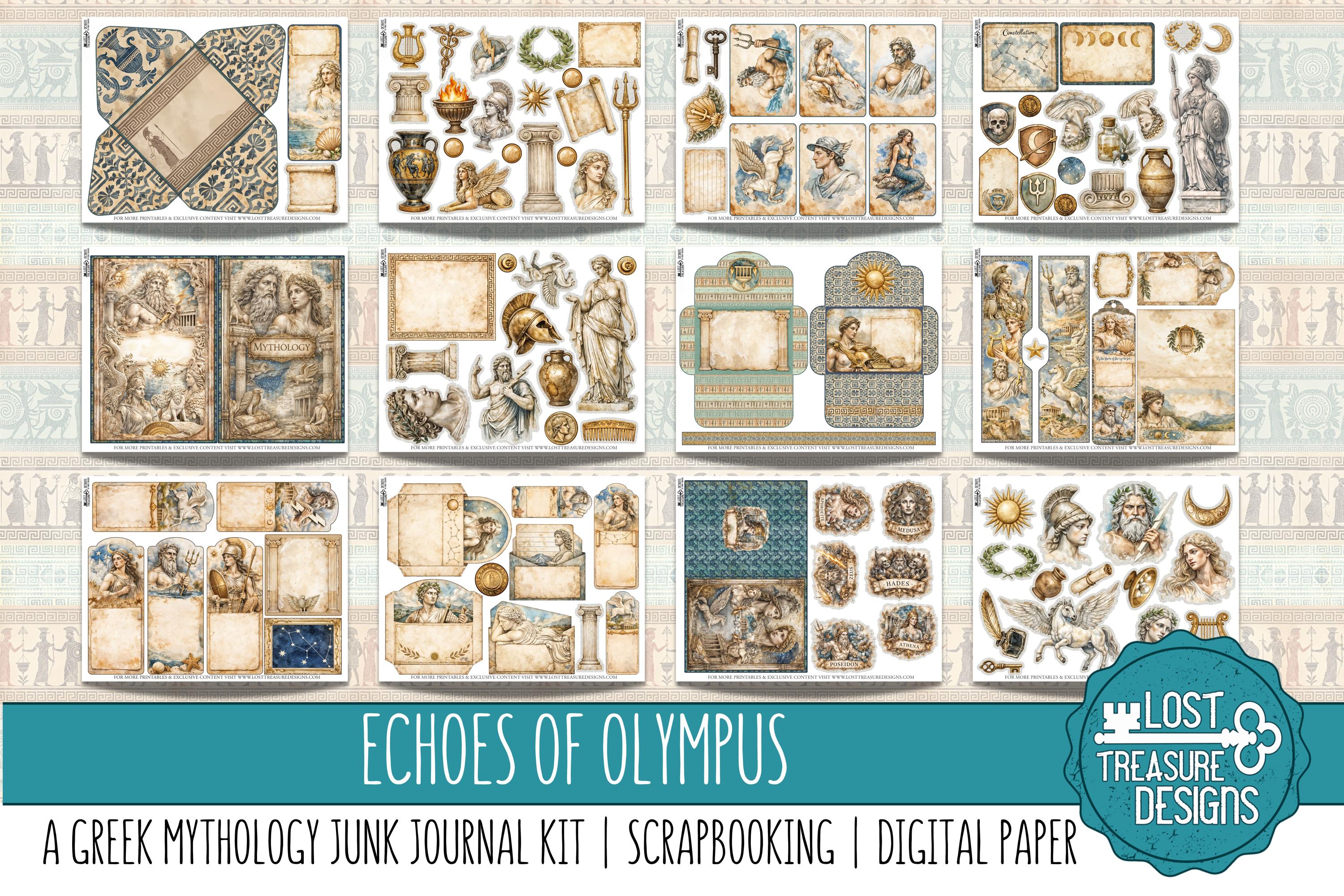 ECHOES OF OLYMPUS: A Greek Mythology Junk Journal Kit, Embellishments ...