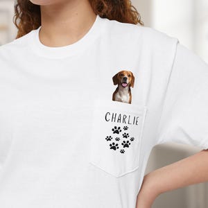 Custom Dog Pocket T-Shirt with Photo, Personalized Dog Shirt, Cat Loss Keepsake, Dog Lovers Memorial Gift for Him, Pet Owner Gift for Her