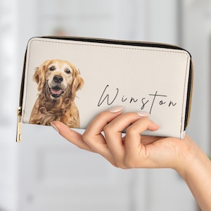 Cartera personalizada para mascotas, cartera de cuero para perros, monedero con cremallera con foto de gato, regalo para mamá conmemorativa de mascotas, recuerdo de pérdida de mascotas para el día de San Valentín para amantes de los gatos