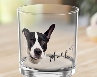 Vaso de whisky con retrato de mascota personalizado, vaso de whisky con foto de perro personalizada, regalo navideño para papá, regalo de bourbon impreso para él, regalo para mamá gata