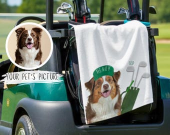 Custom Pet Photo Golf Towel: Personalized Dog Memorial Gift