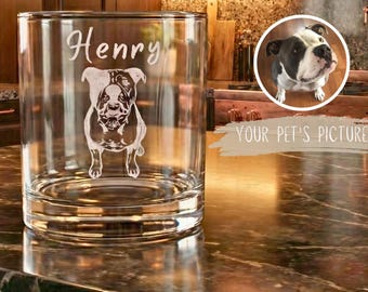 Custom Dog Portrait Whiskey Glass, Engraved Dog Photo Rocks Glass, Personalized Cat Dad Gift for Him, Pet Memorial Keepsake, Pet Loss Gifts