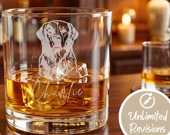 Personalized Dog Portrait Rocks Glass, Engraved Cat Photo Whiskey Glass, Custom Dog Dad Gift for Him, Pet Loss Gifts, Pet Memorial Keepsake