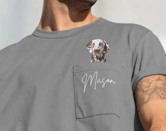 Personalized Pet Photo Pocket T-Shirt: Custom Dog Memorial Gift