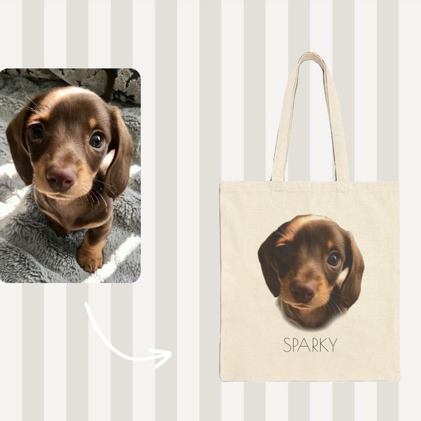 Pet Picture Canvas Tote Bag, Custom Dog Photo Bags, Personalized Cat Portrait Tote Bags, Cat Lover Gifts, Dog Lover Bag Gifts