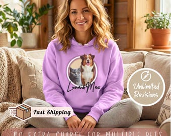 Custom Dog Portrait Hoodie, Personalized Dog Photo Sweatshirt, Cat Photo Sweater, Gift for Dog Dad, Pet Loss Memorial Gift