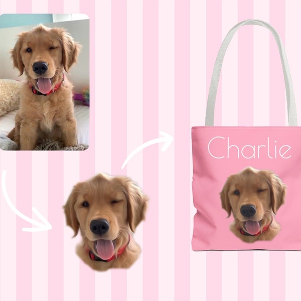 Custom Dog Photo Tote Bag, Personalized Tote Bag, Pet Picture Tote Bag, Çat Portrait Bag, Dog Tote Bag, Pet Bag, Dog, Pet Lover