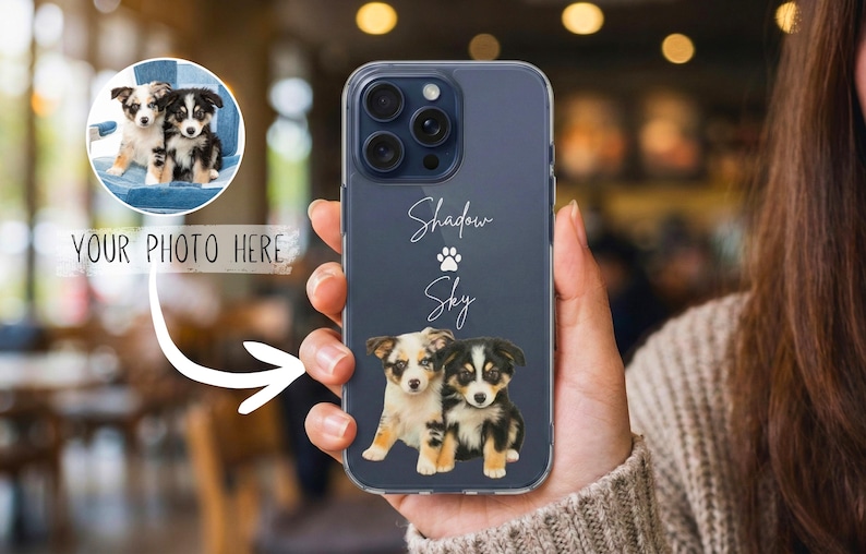 Dog Phone Clear Case, Custom Dog Photo iPhone 17 Case, Personalized Cat Portrait Phone Cover, Dog Mom Christmas Gift, Dog Mom Memorial Gift image 7