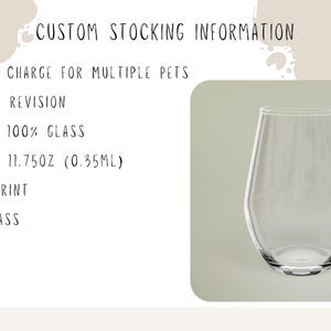 May include: A clear, stemless wine glass with a rounded base and a slightly flared rim. The glass is made of clear glass and has a capacity of 350 ml. The image also includes text that says "CUSTOM STOCKING INFORMATION".