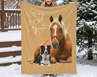 Custom Horse Photo Blanket, Personalized Dog Memorial Gift, Pet Loss Sympathy Throw, Picture Collage Velveteen Plush for Horse Lover