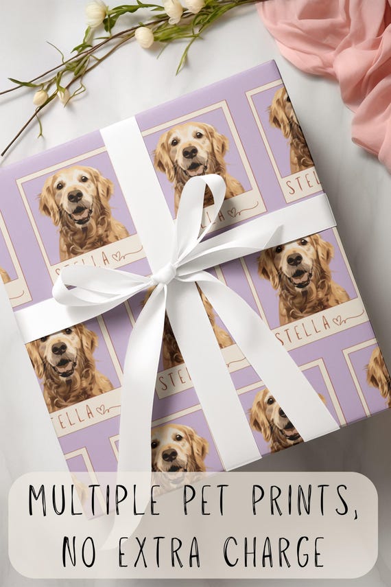 Custom Dog Photo Halloween Wrapping Paper, Cat Mom Memorial Gift Wrap, Golden Mom Halloween Memorial, Cat Loss Keepsake, Pet Owner Keepsake