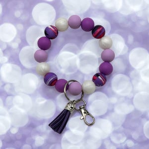 Purple Silicone Beaded Wristlet | Hands Free Keyring | Stretch Wristlet | Great Gift Idea | Soft and Flexible | Bracelet Keychain
