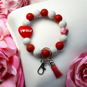 LOVE Silicone Beaded Wristlet | Stretch Beaded Keyring | Great Gift Idea | Stretch Wristlet | Bracelet Keychain Slides Easily on Wrist