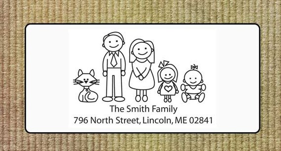 Items similar to 150 Personalized Family Address Labels (featuring cute drawings of your family ...