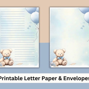 Mignon ours en peluche à lettres imprimable avec enveloppes, papier à lettre avec et sans doublure, papier US Letter et A4, papier à lettres pour enfants