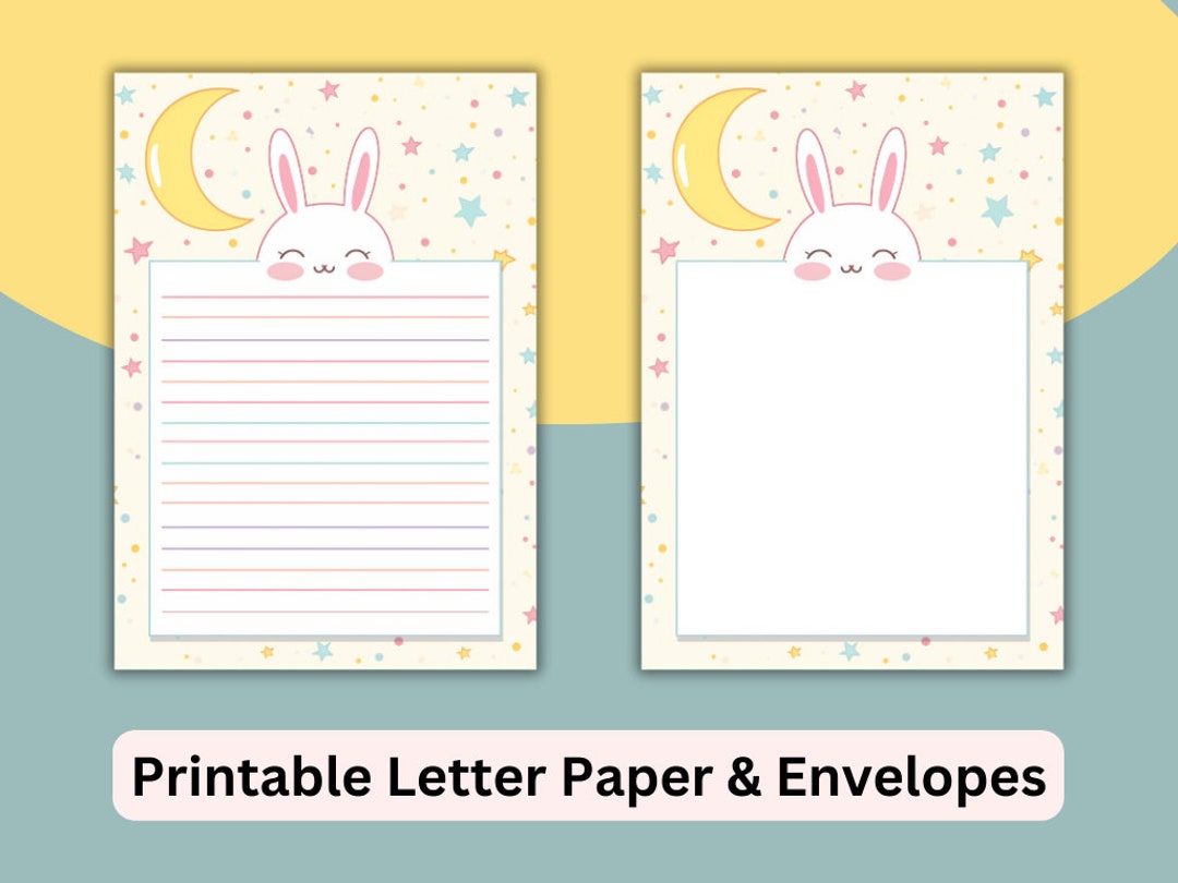Cute Bunny Printable Stationary With Envelopes, Lined and Unlined ...
