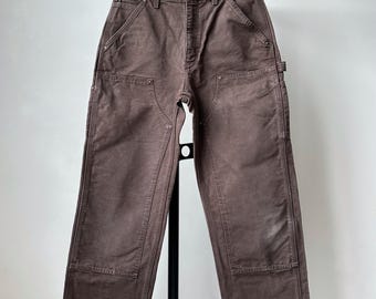Vintage Y2K Carhartt Double Knee Work Carpenter Pants Denim Jeans Men’s Size 31 Brown Washed Faded Distressed Streetwear Rare 90s Workwear