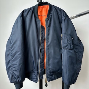 OG Fostex Garments MA-1 Flight intermédiaire Navy Nylon Army Boxy Flyers Bomber Jacket taille M vintage des années 90 00 Kanye West Style