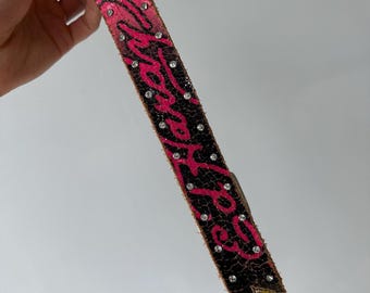 Vintage Y2K Ed Hardy By Christian Audigier Distressed Printed Genuine Leather Belt Drip Size M Designer Luxury Drip Punk Gothic 00s Fashion