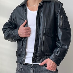 Vintage 90s Y2k Black Leather Aviator Flyboy Flight