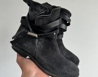 Vintage A.S.98 zwarte leren laarzen met bikerbandje Avant-garde gothic dames maat 36 archief ontwerper Opium Raver luxe gemaakt in Italië Y2K