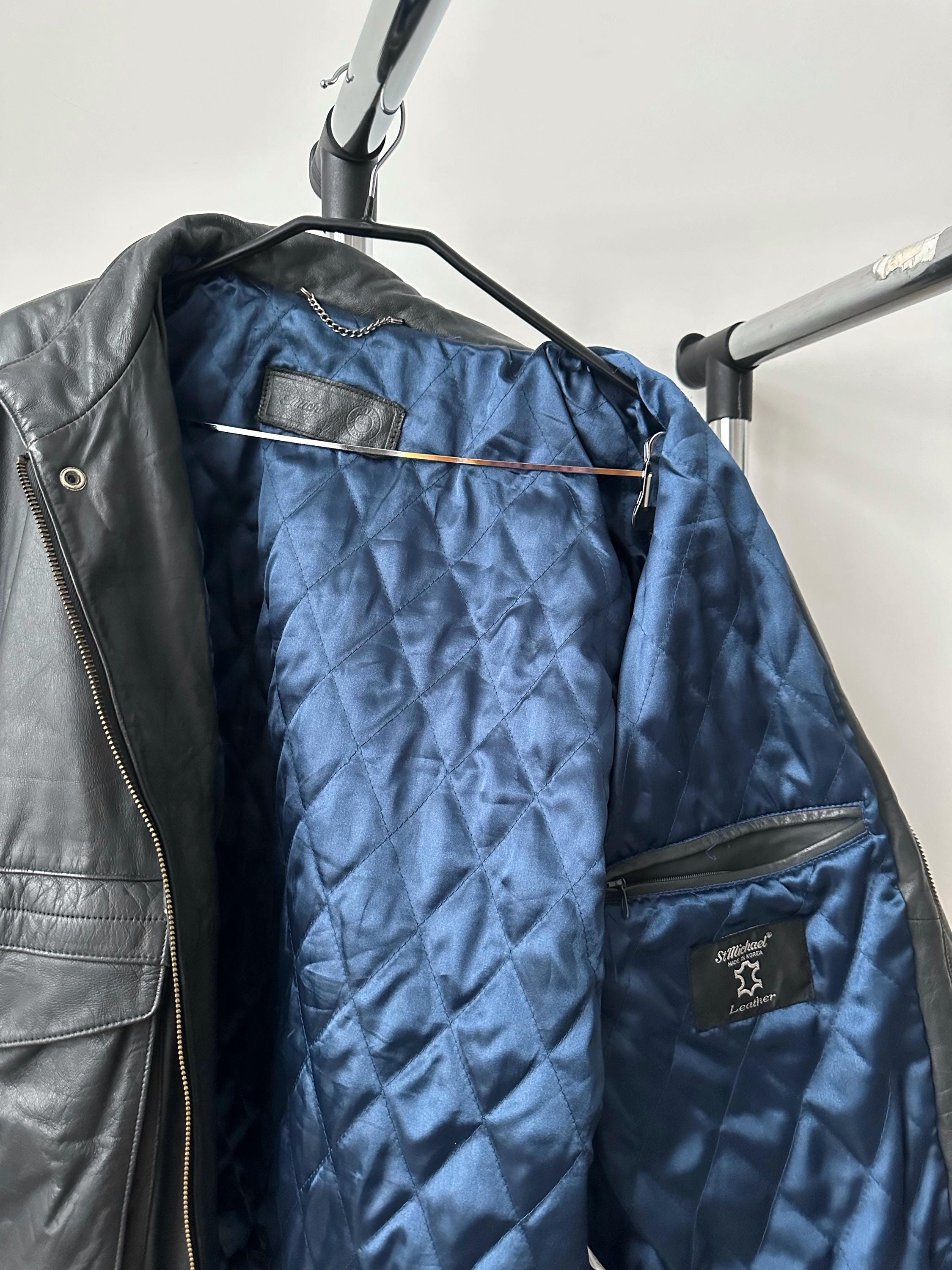 Vintage St Michael Real Genuine Leather Black Jacket Made in Korea