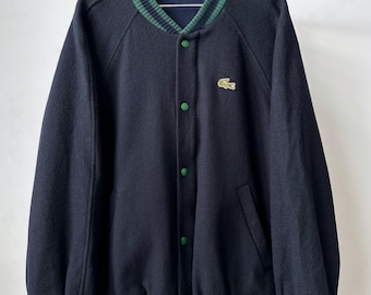 Vintage 90s Chemise Lacoste Logo Wool Boxy Fit  Bomber Jacket Men’s Size L Rare Old Money Retro Fashion Made In France Designer Luxury Y2K