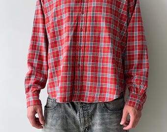 Vintage 90s Yves Saint Laurent YSL Logo Red Checked Flannel Button Up Shirt Men’s Size XL Luxury Designer Archive Retro Classic Old Money