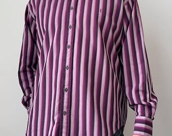 Vintage 00s Yves Saint Laurent Paris YSL Logo Striped Dress Formal Casual Button Up Shirt Men’s Size L 90s Luxury Designer Archive Old Money
