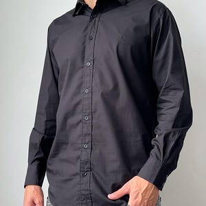 Vintage 00s Yves Saint Laurent YSL Logo Black Button Up Long Sleeve Shirt Men’s Size L Y2K Luxury Designer Retro Old Money Archive Rare 90s