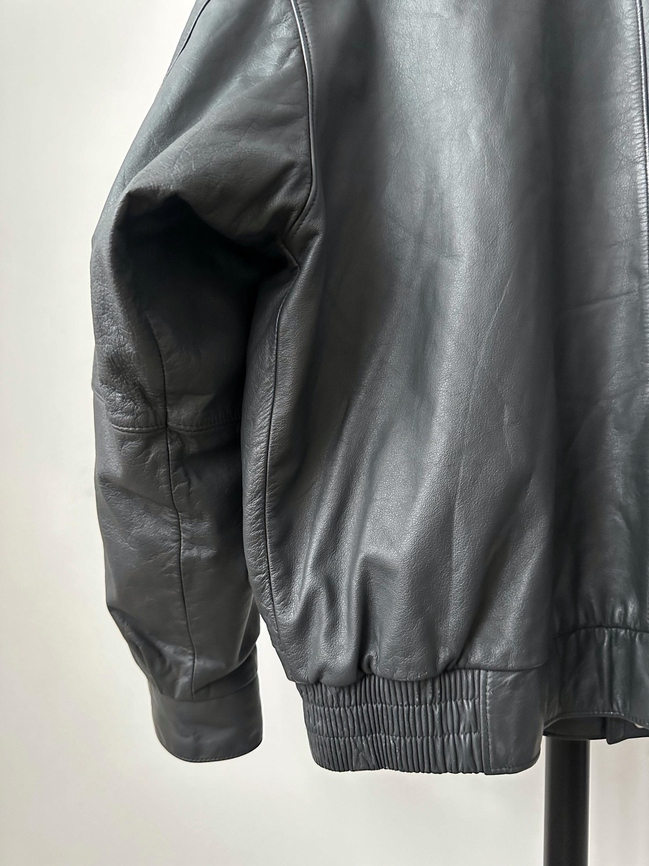 90s ビンテージ St.Michael オーバーサイズ レザーボンバーJKT Vintage St Michael Real Genuine Leather Black Jacket Made in Korea