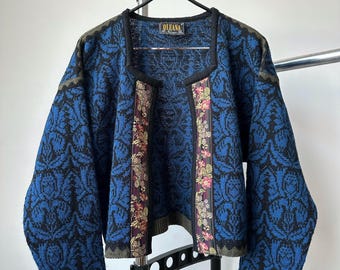 Vintage 90s Oleana Norwegian Knit Wool Open Front Cardigan Sweater Women’s Size M Archive Designer Fashion Rare Luxury