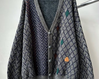 Cárdigan de lana de punto con logo YSL de Yves Saint Laurent, estilo vintage de los años 80, talla XL para hombre. Diseño retro de archivo, estilo clásico de los años 90.