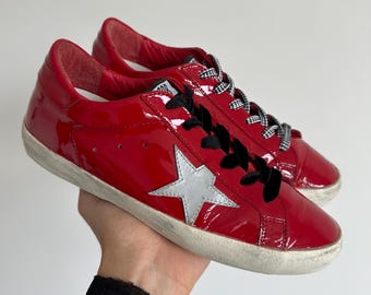 Luxury Golden Goose Deluxe Brand Superstar Red Patent Leather Low Top Designer Sneakers Trainers Shoes Size 40 Unisex Made In Italy Archive