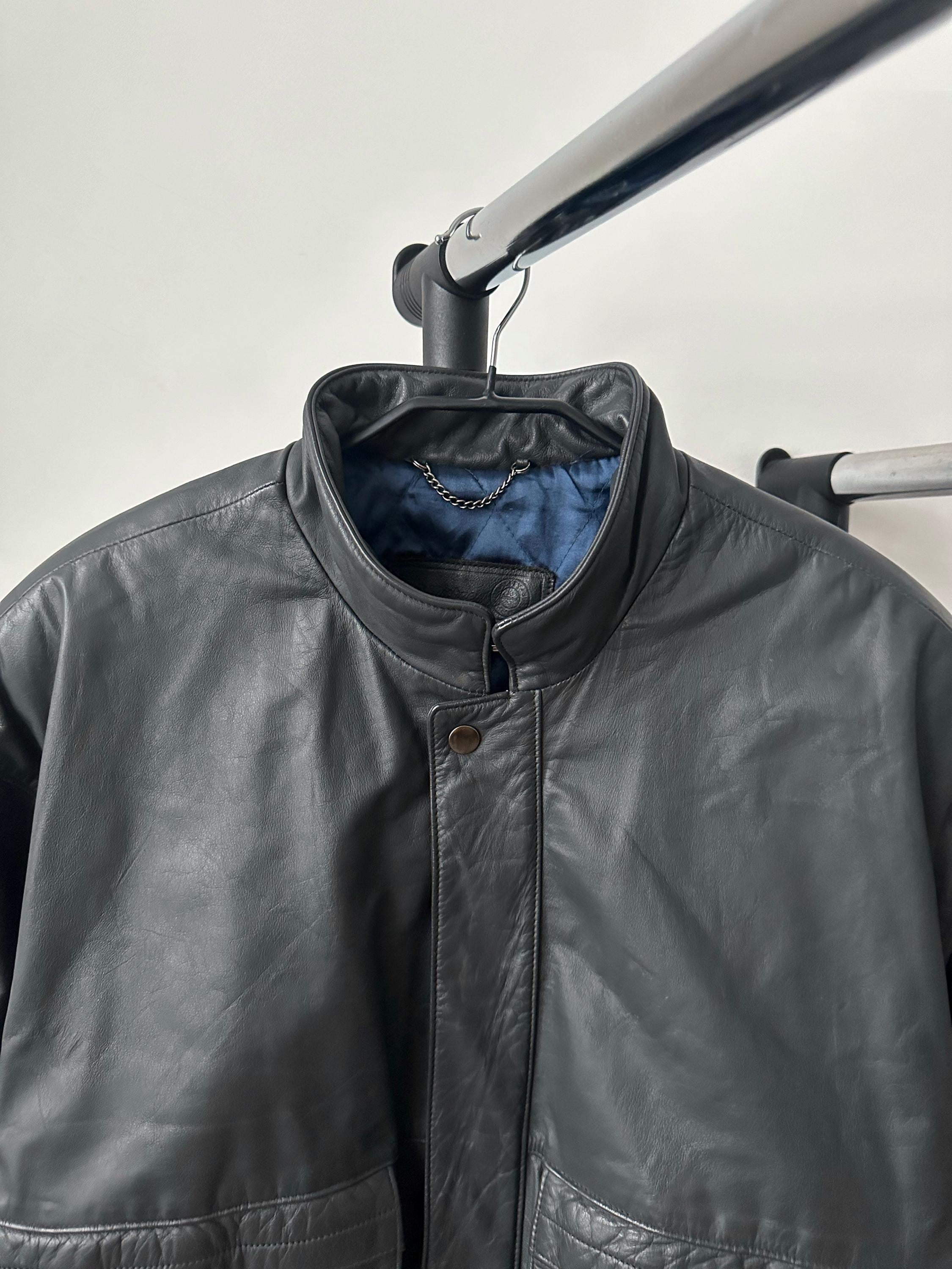 90s ビンテージ St.Michael オーバーサイズ レザーボンバーJKT Vintage St Michael Real Genuine Leather Black Jacket Made in Korea