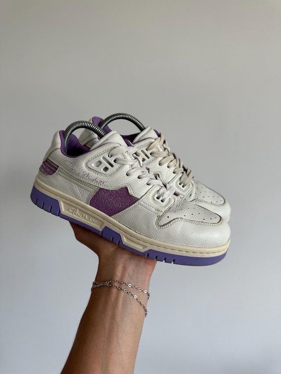 Acne Studios Distressed Vintage Y2K Low Top Sneakers Trainers Women’s Size 39 Made In Italy Designer Luxury Archive White Leather Purple