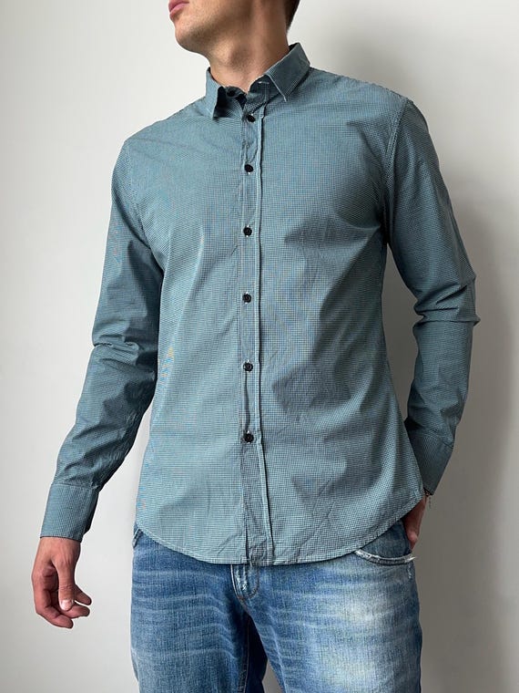 Dirk Bikkembergs, Luxury Dirk Bikkembergs Stripe Checked Casual Button Up Shirt Men’s Size L Designer Archive Y2K Vintage Retro Old Money