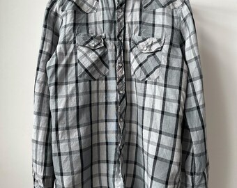 Vintage Acne Jeans Linen Button Up Check Shirt Size 50 Acne Studios Flannel Retro Y2K Designer Luxury Grey Fashion